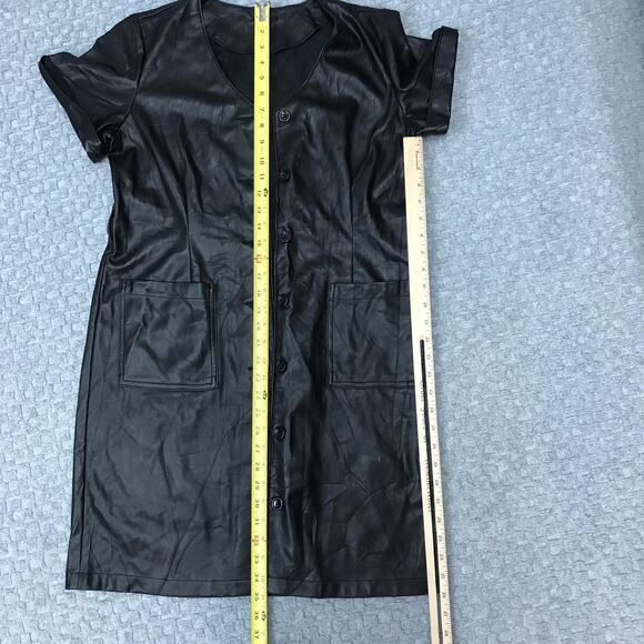 Faux Leather Dress Womens Medium Short Sleeve Button Front Pockets Edgy Modern - Picture 7 of 16